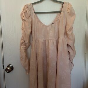 Pinky Puff Sleeves Floral Textured Dress